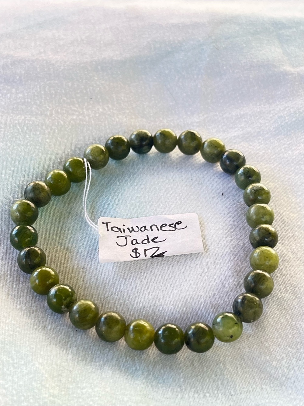 Handcrafted Taiwanese Jade Green Beaded Stretch Bracelet